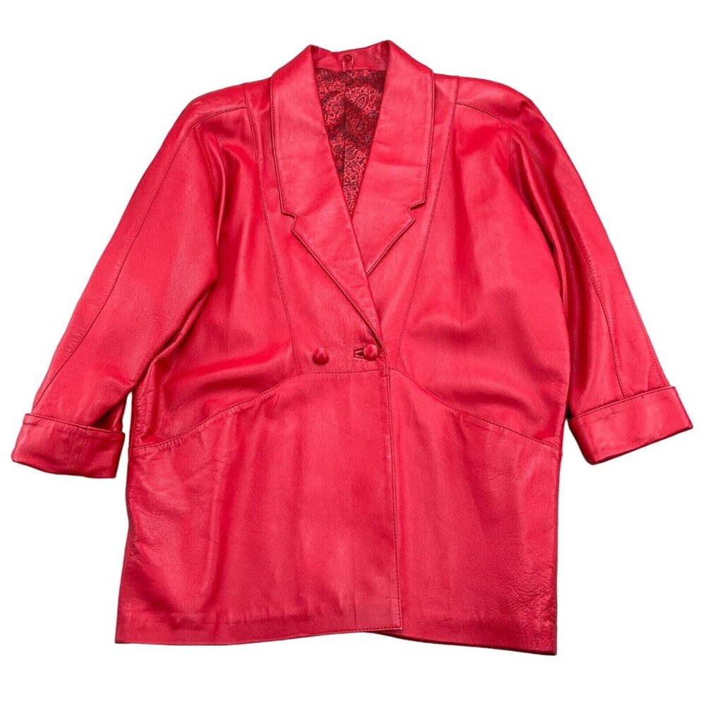 Vera Pelle Jacket Women Medium Red‎ Leather Double Breasted Relaxed Retro 80s 90